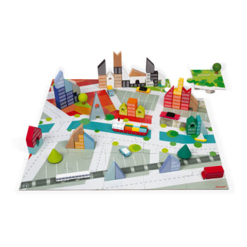 Janod Kubix 60 Bausteine + Puzzle Die Stadt