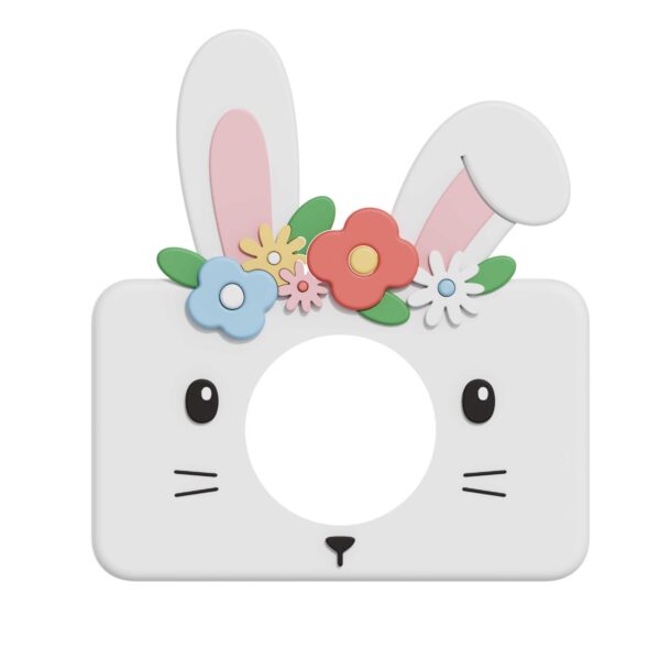 Frühstücksmaschine mit Hasen-Design, Osterhasen-Ohren und bunten Blumen, ideal für Kinderzimmerdekorationen, für ein verspieltes und fröhliches Ambiente.