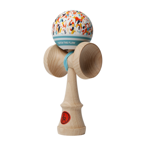 Kendama-Spielzeug mit farbigem Ball, Holzgriff und Gummiband, ideal für Kinder und Teens, fördert Geschicklichkeit und Koordination.